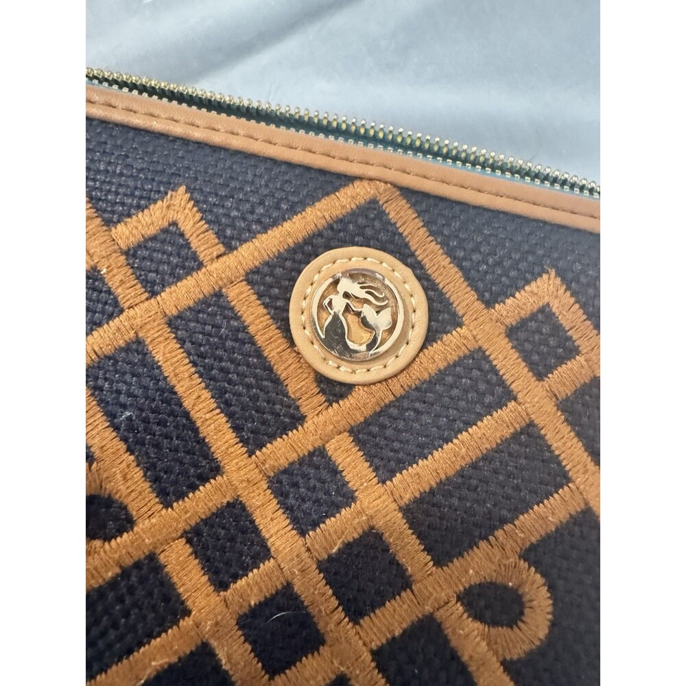 Spartina 449 Zip Around Wallet Linen Leather Brown Blue Pattern Read - Picture 3 of 7